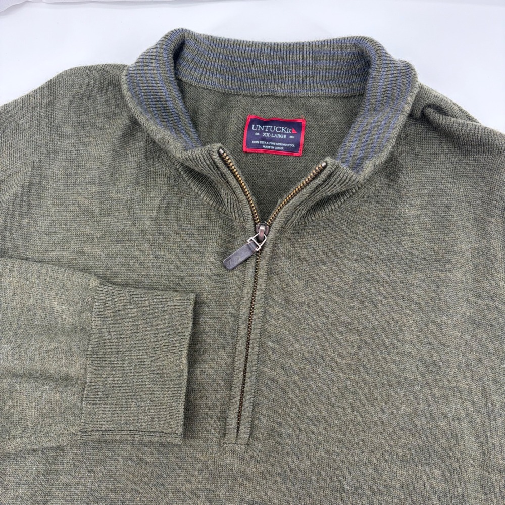 UNTUCKit Belguardo 100% Extra Fine Merino Wool Quarter Zip Sweater Green XXL